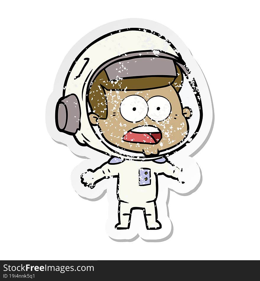 Distressed Sticker Of A Cartoon Surprised Astronaut