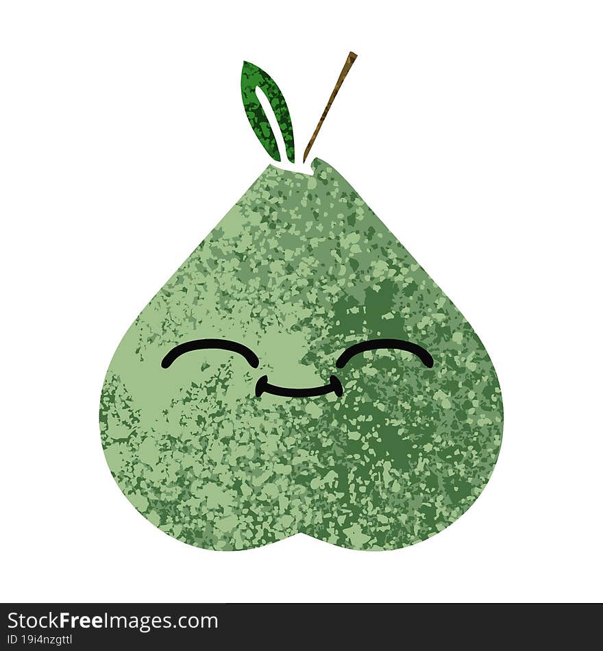 retro illustration style cartoon green pear