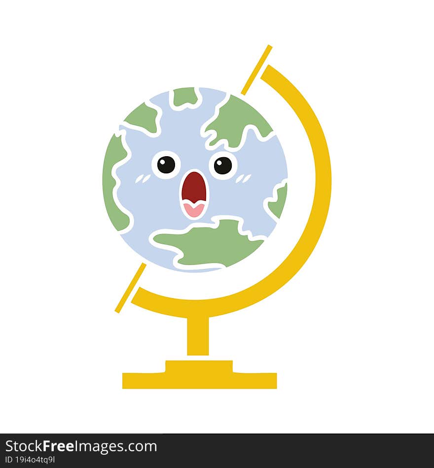 flat color retro cartoon of a globe of the world