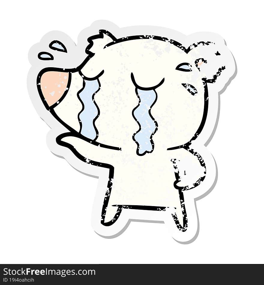 distressed sticker of a cartoon crying polar bear