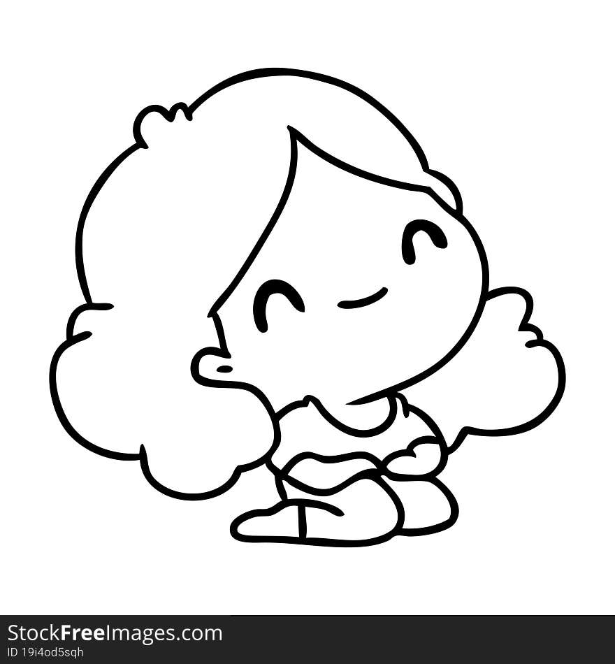 line drawing illustration of a cute kawaii girl. line drawing illustration of a cute kawaii girl