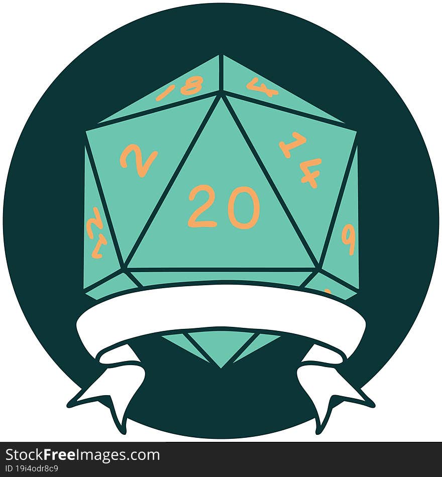 natural 20 critical hit D20 dice roll icon