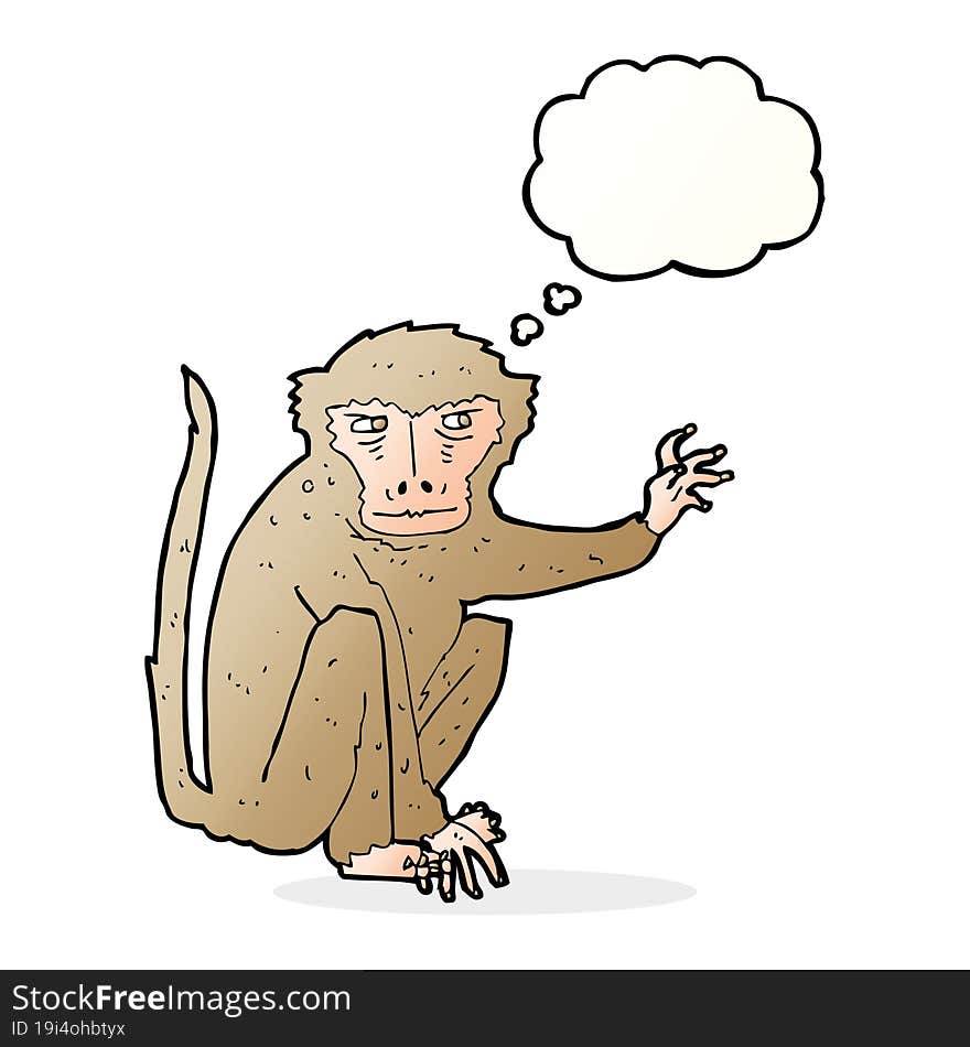 cartoon evil monkey with thought bubble