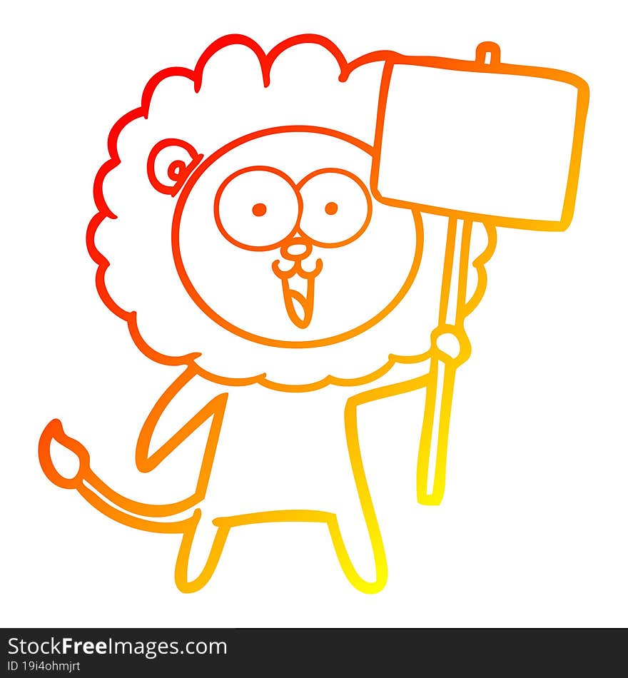 warm gradient line drawing happy cartoon lion