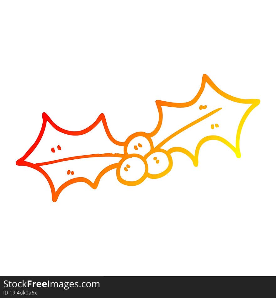 warm gradient line drawing cartoon xmas holly