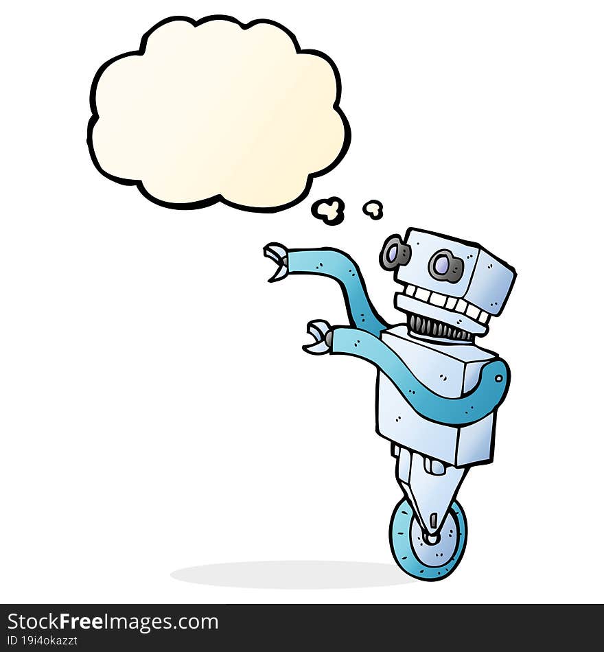 cartoon funny robot with thought bubble