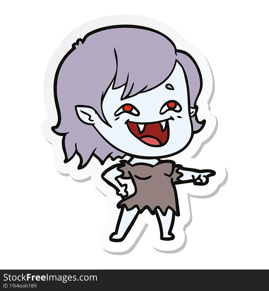 sticker of a cartoon laughing vampire girl