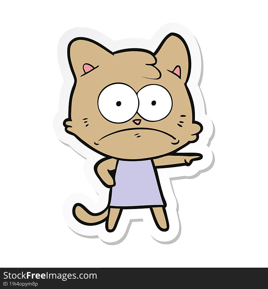 sticker of a cartoon nervous cat