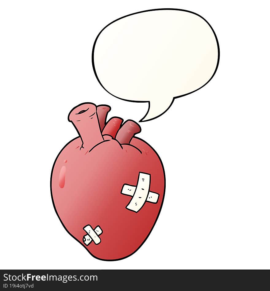 cartoon heart and speech bubble in smooth gradient style