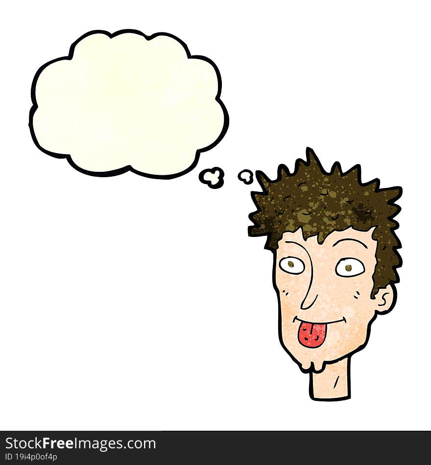 Cartoon Man Sticking Out Tongue With Thought Bubble