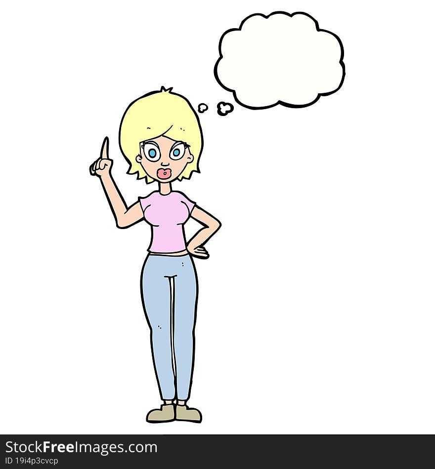 cartoon woman explaining her point with thought bubble