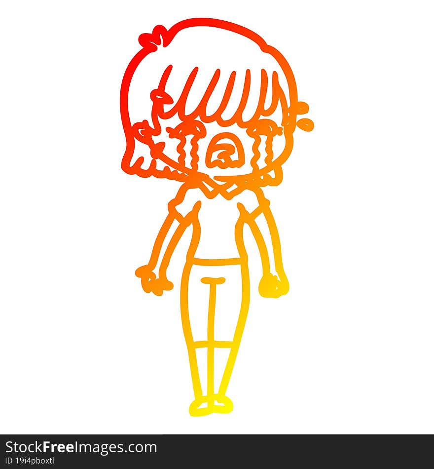 warm gradient line drawing cartoon girl crying