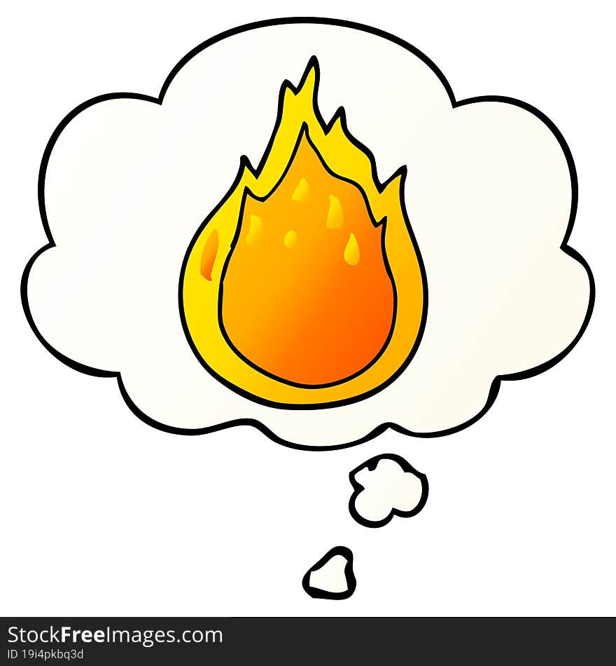 cartoon fire and thought bubble in smooth gradient style