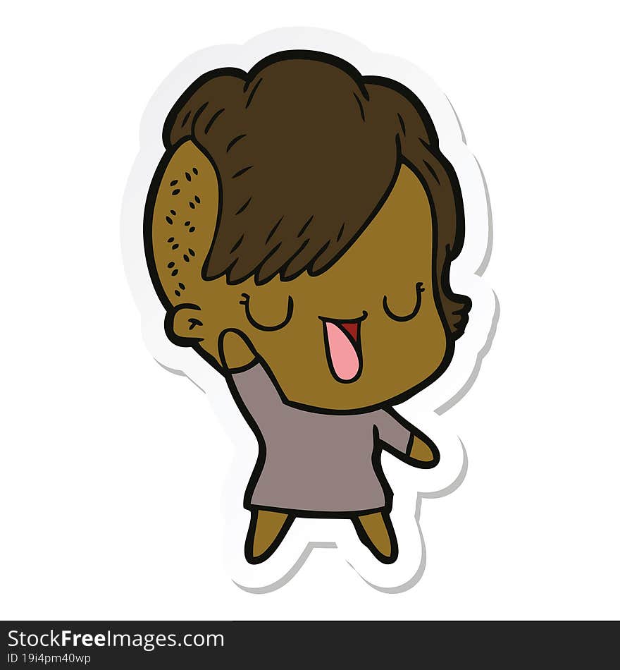 Sticker Of A Cute Cartoon Girl With Hipster Haircut