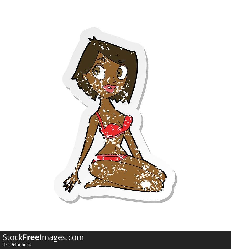 retro distressed sticker of a cartoon pretty woman in underwear