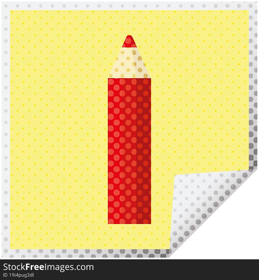 red coloring pencil graphic vector illustration square sticker. red coloring pencil graphic vector illustration square sticker