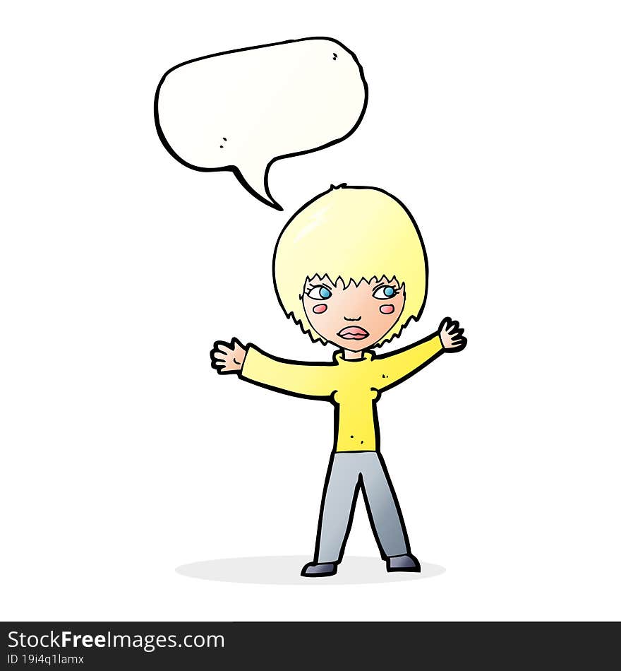 Cartoon Waving Woman With Speech Bubble