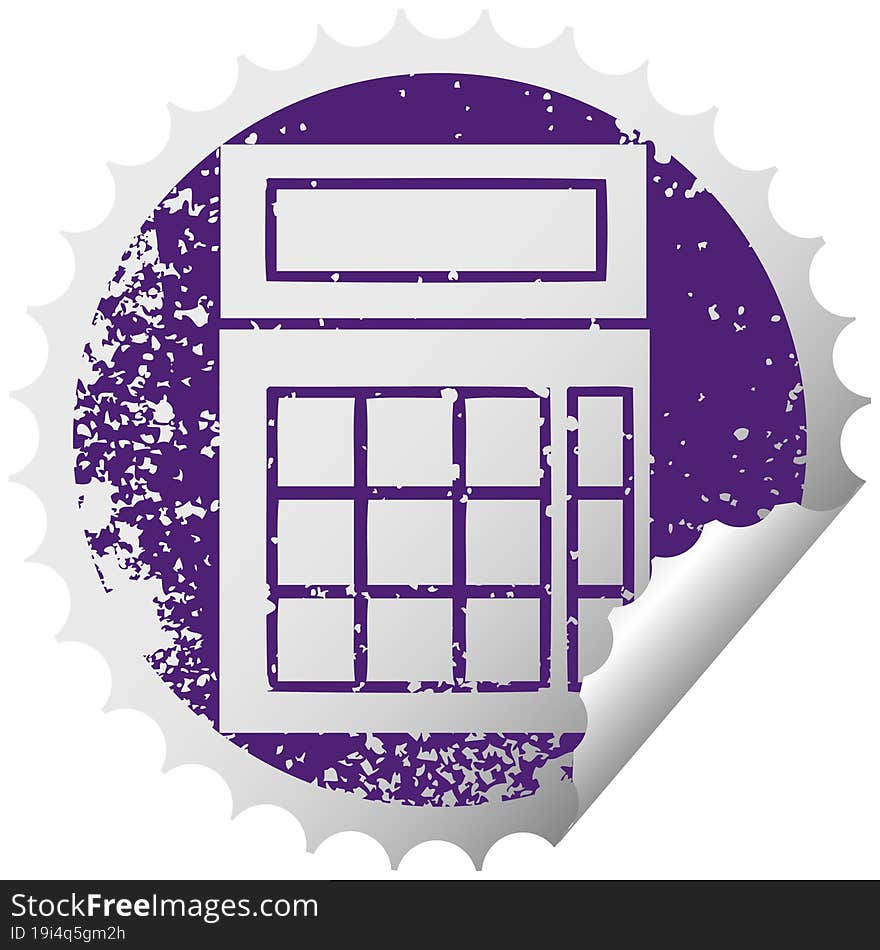 distressed circular peeling sticker symbol school calculator