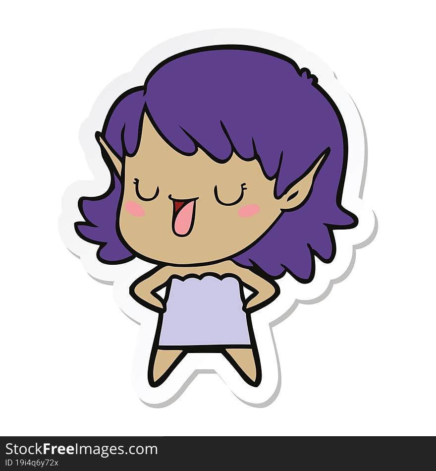 Sticker Of A Cartoon Elf Girl