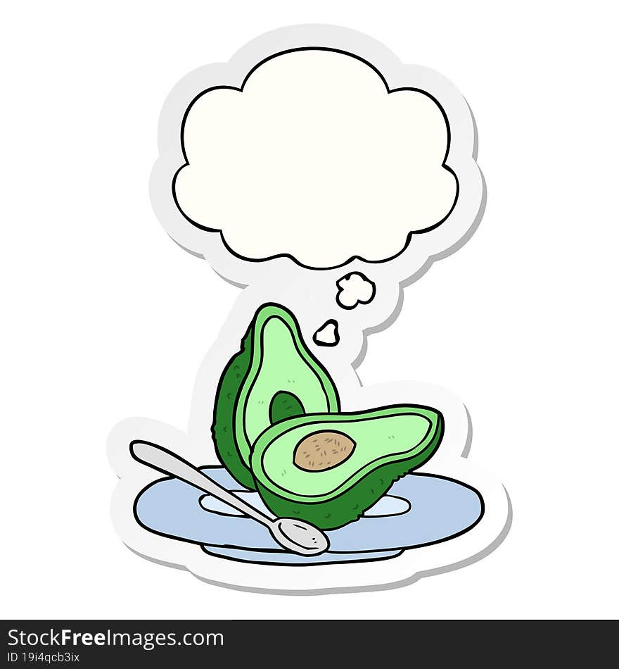 Cartoon Avocado And Thought Bubble As A Printed Sticker