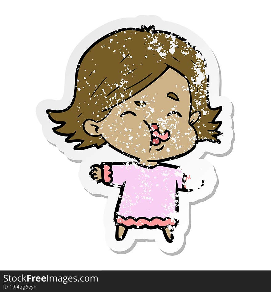 distressed sticker of a cartoon girl pulling face