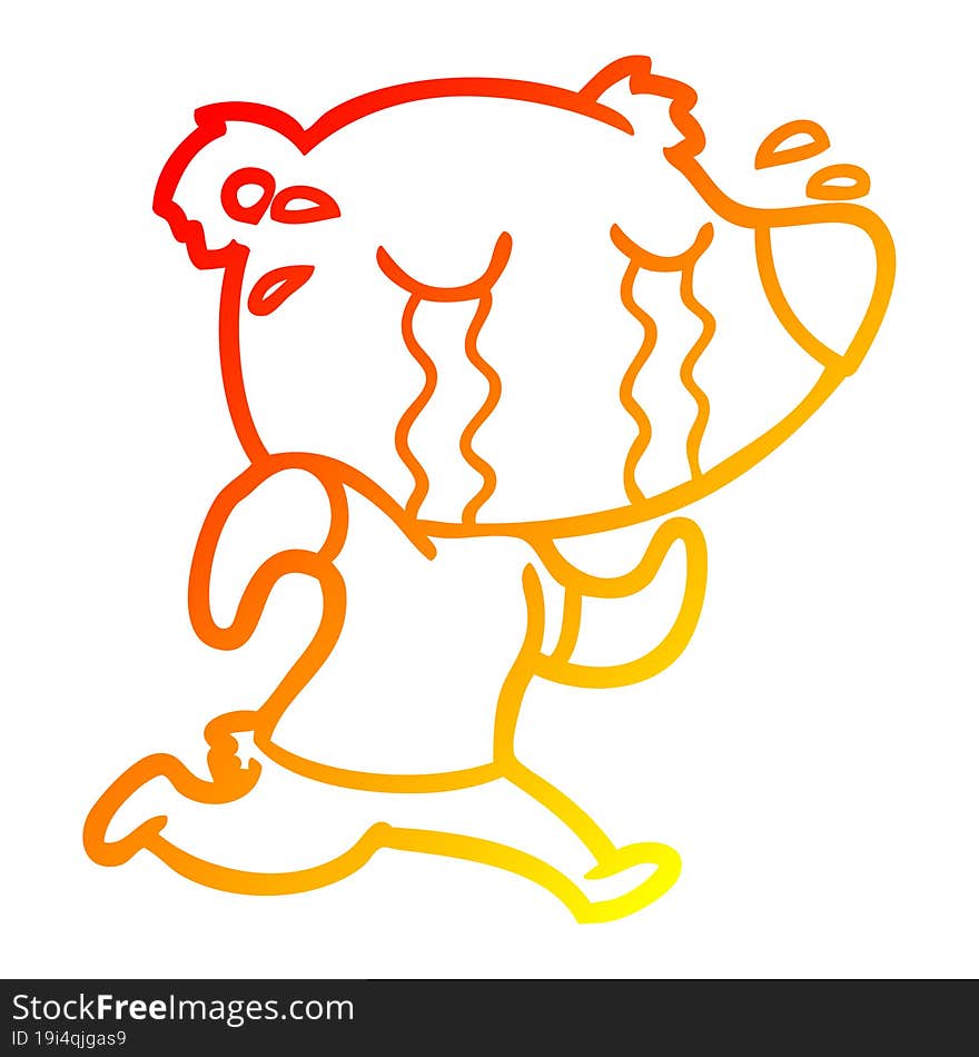 Warm Gradient Line Drawing Cartoon Crying Bear Running