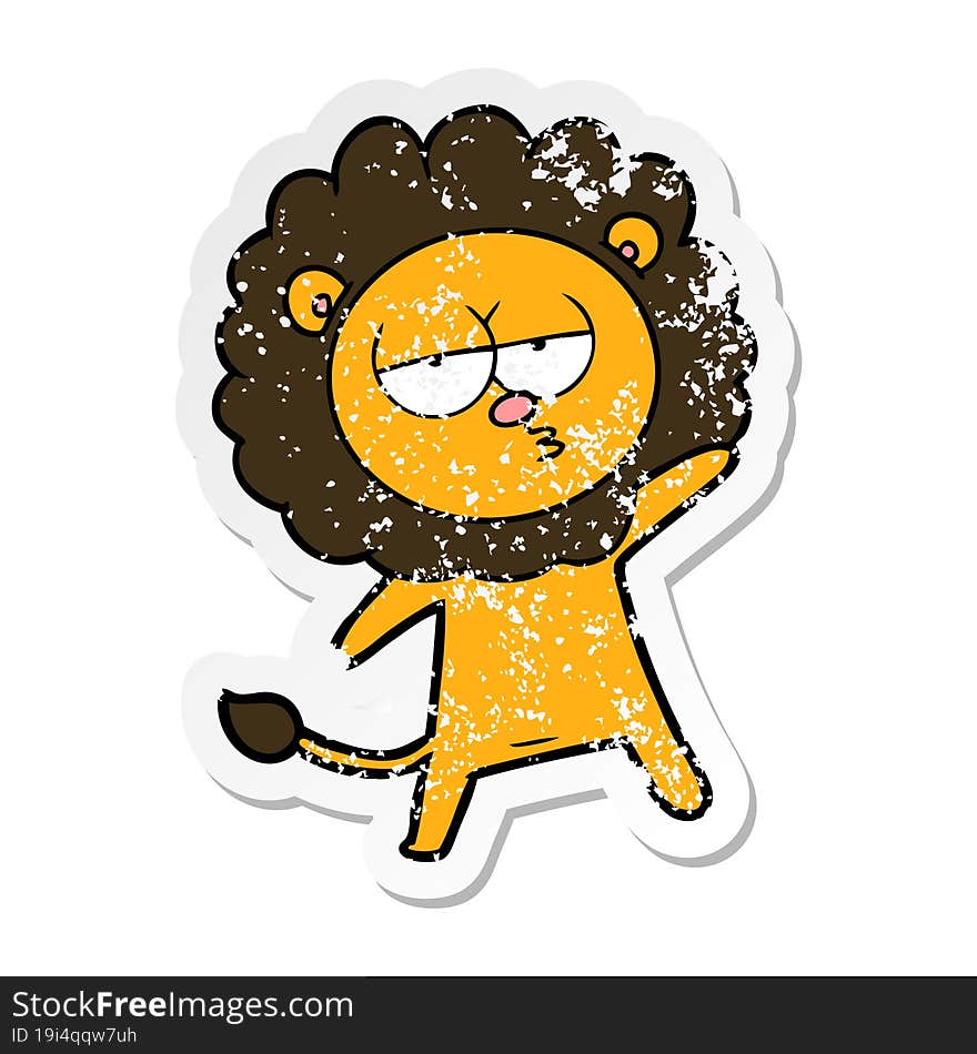 distressed sticker of a cartoon tired lion