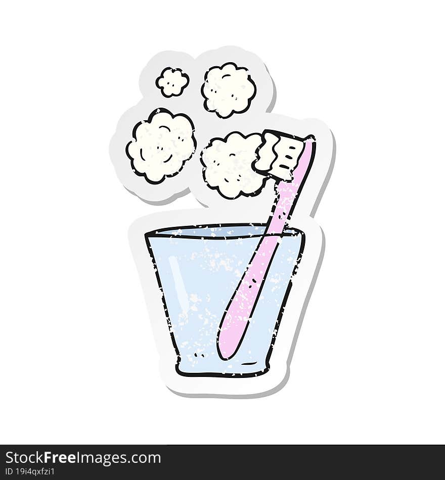 Retro Distressed Sticker Of A Cartoon Toothbrush In Glass