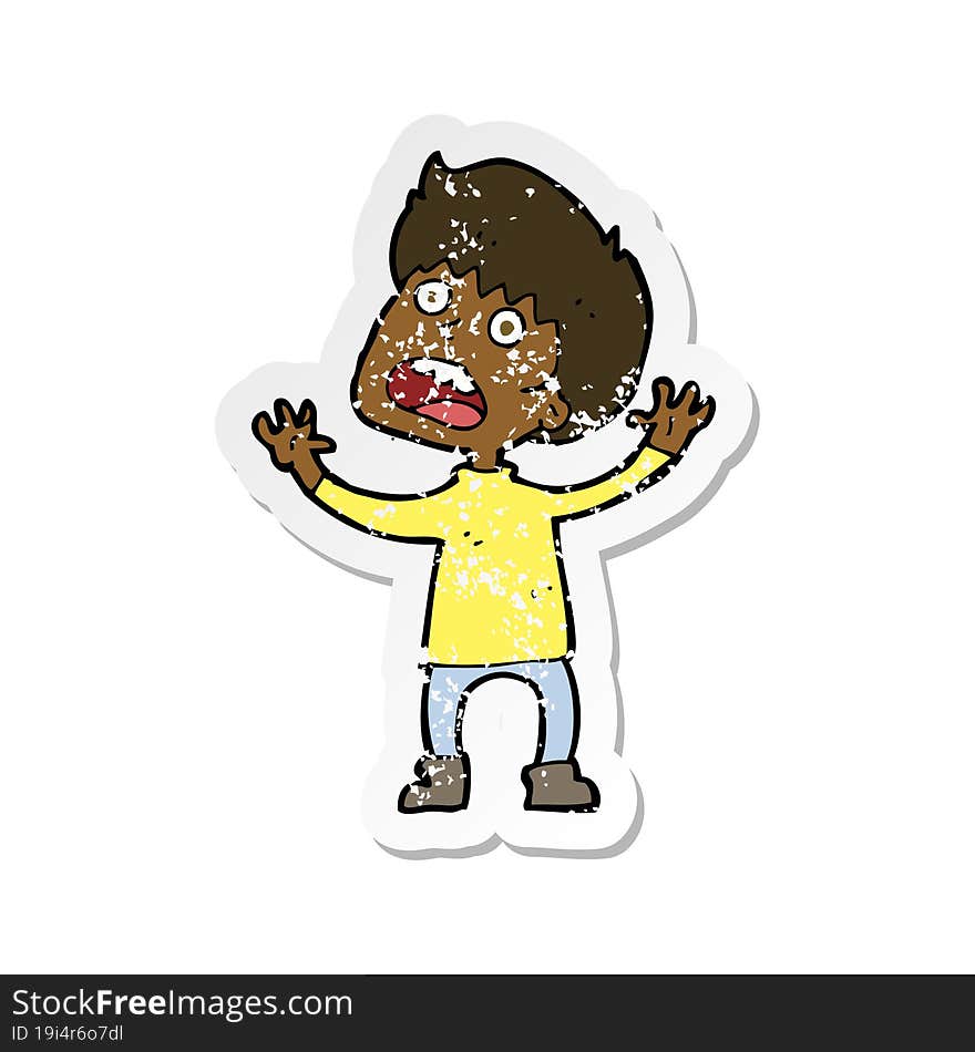 retro distressed sticker of a cartoon stressed boy