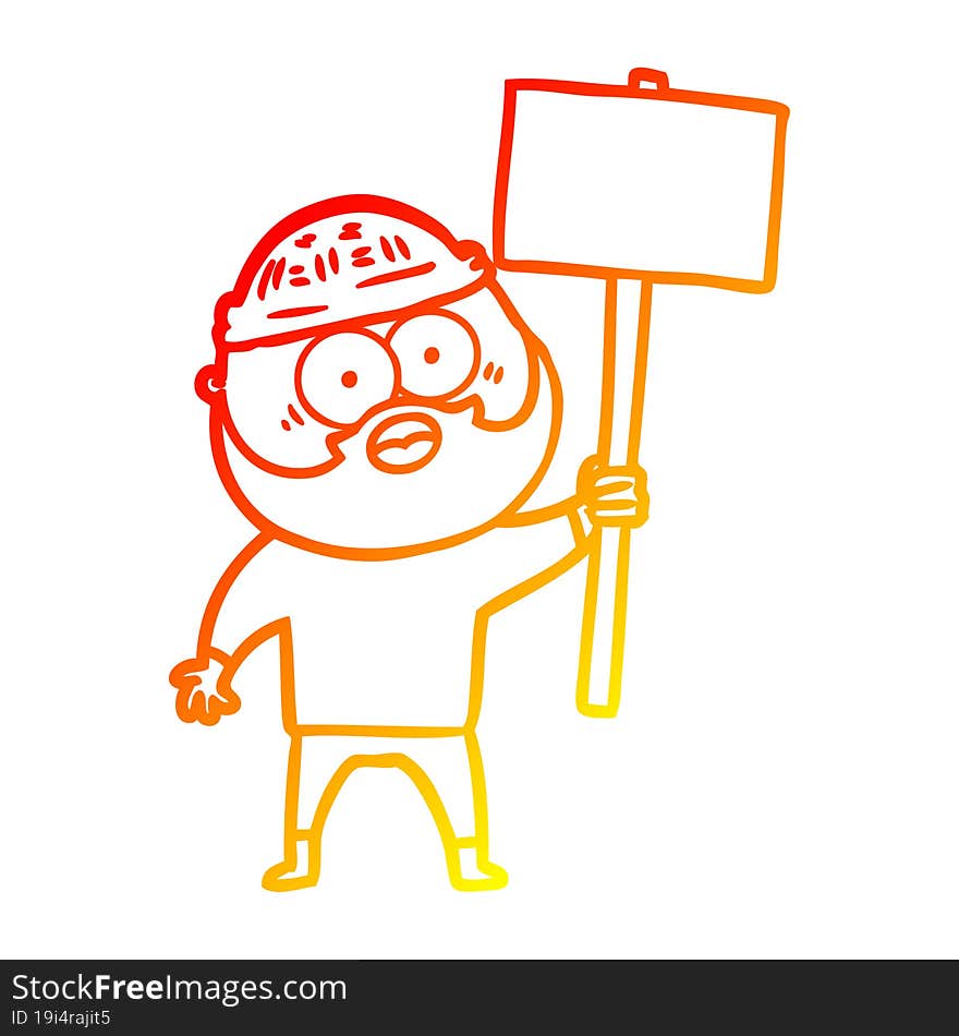 warm gradient line drawing cartoon bearded man with signpost