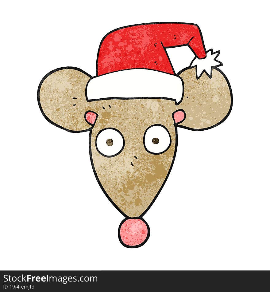 Textured Cartoon Mouse In Christmas Hat