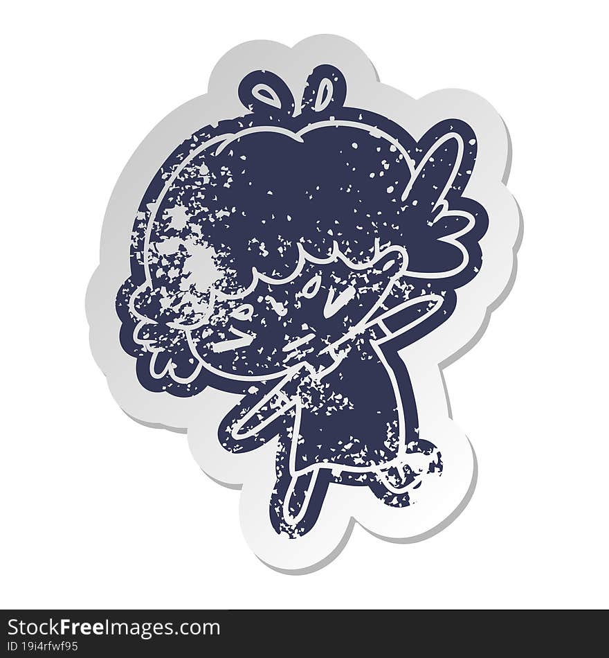 distressed old cartoon sticker of a cute kawaii girl. distressed old cartoon sticker of a cute kawaii girl