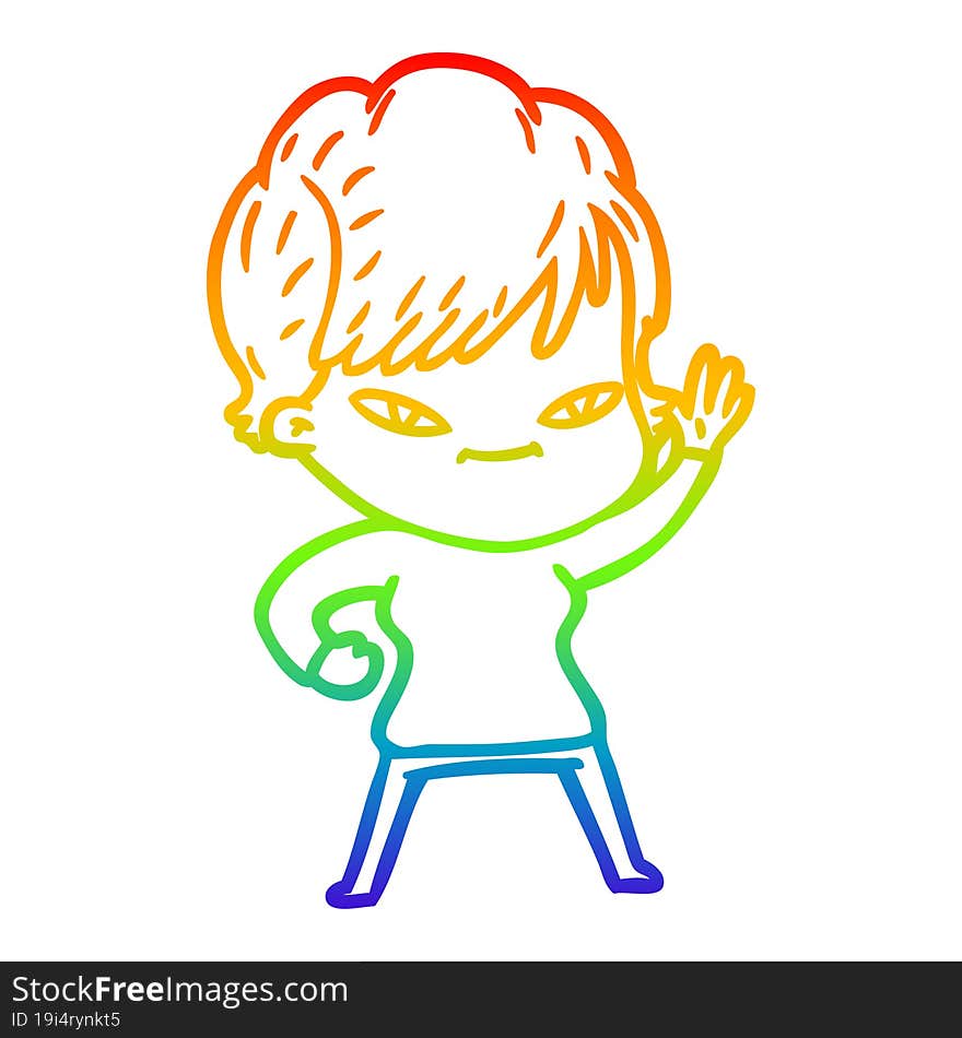 Rainbow Gradient Line Drawing Cartoon Happy Woman