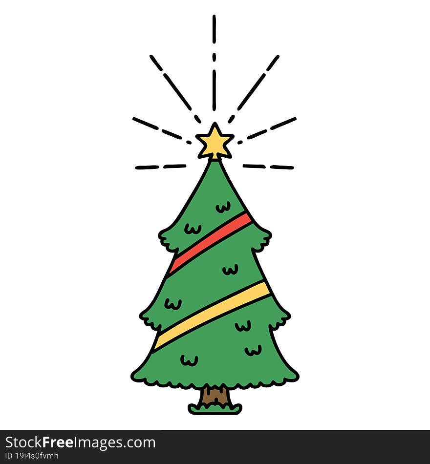 illustration of a traditional tattoo style christmas tree with star