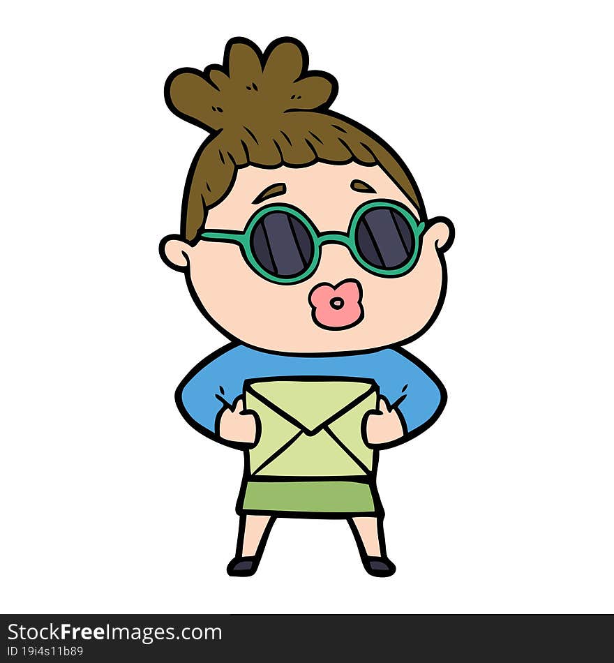 cartoon woman wearing sunglasses. cartoon woman wearing sunglasses