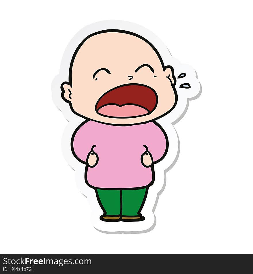 sticker of a cartoon shouting bald man