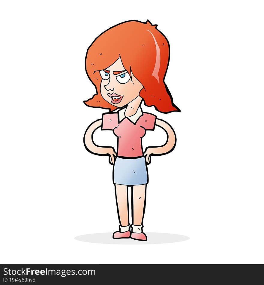 cartoon annoyed woman with hands on hips