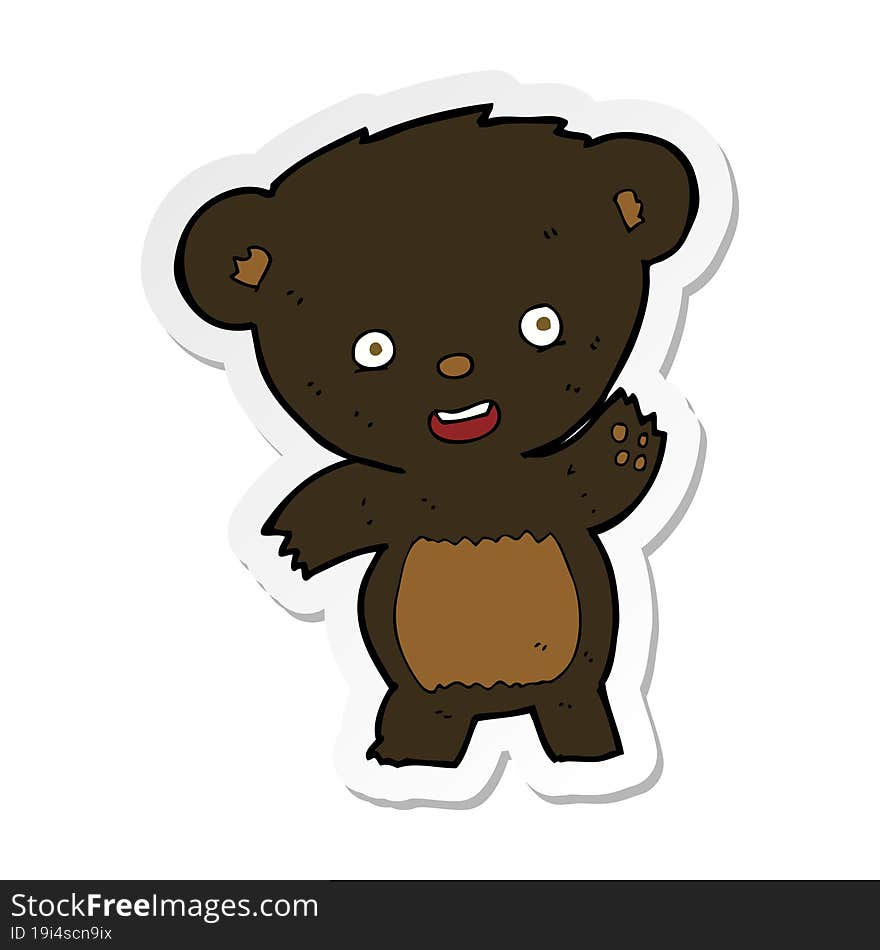 sticker of a cartoon waving black bear