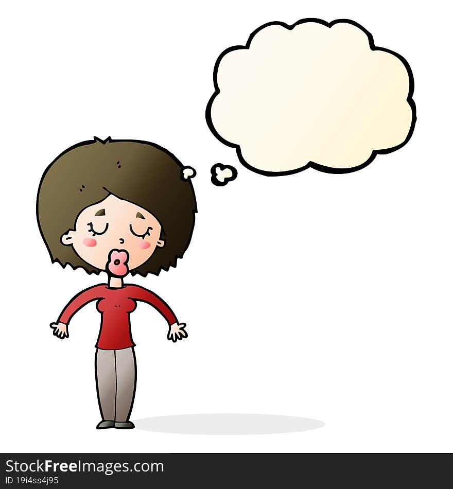 cartoon woman with closed eyes with thought bubble