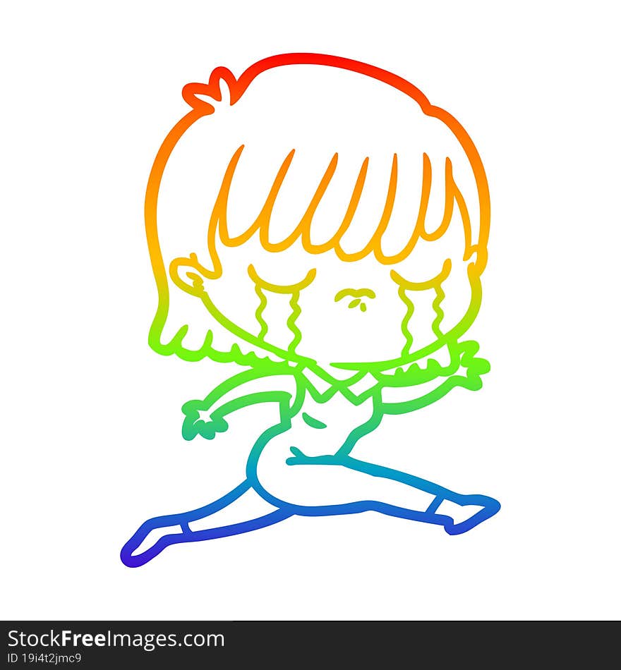 rainbow gradient line drawing of a cartoon woman crying