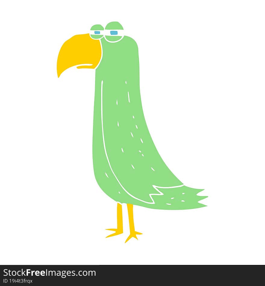 flat color illustration of a cartoon parrot