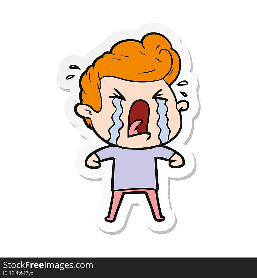 Sticker Of A Cartoon Crying Man