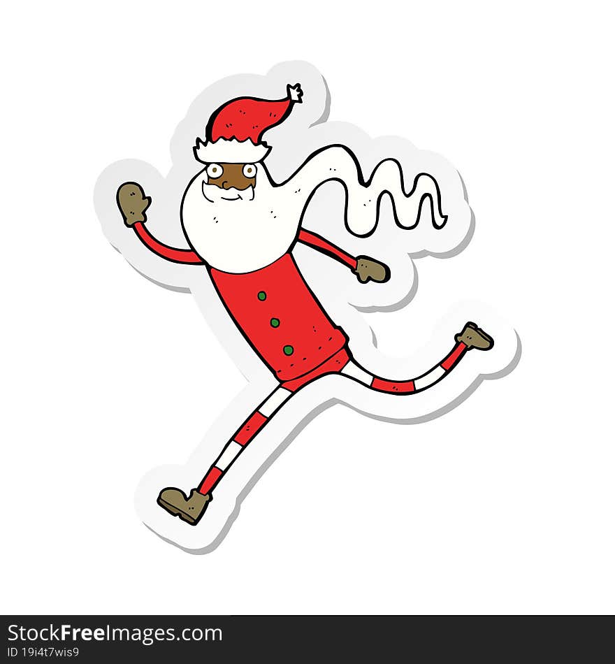 sticker of a cartoon running santa