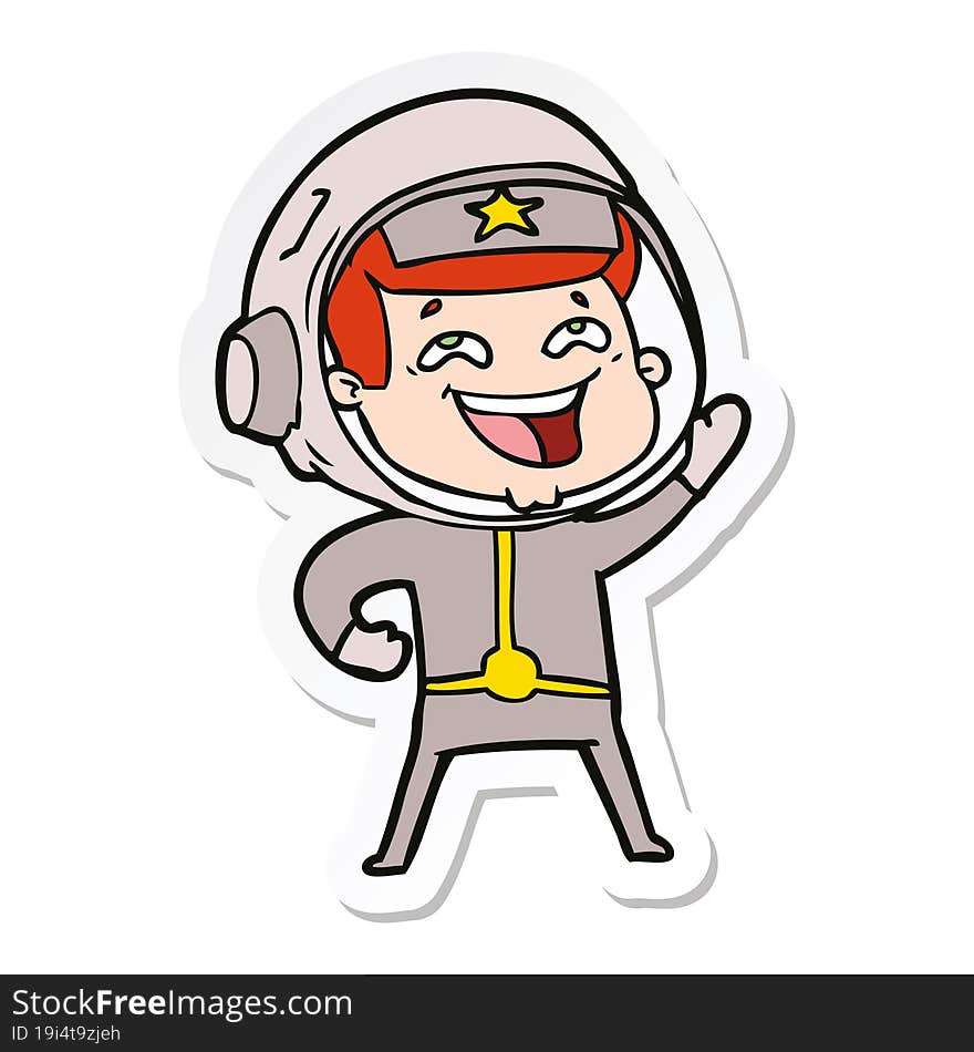 sticker of a cartoon laughing astronaut