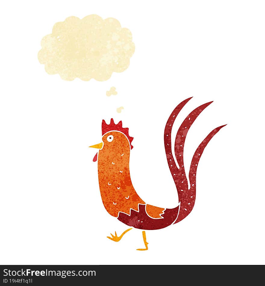 cartoon cockerel with thought bubble