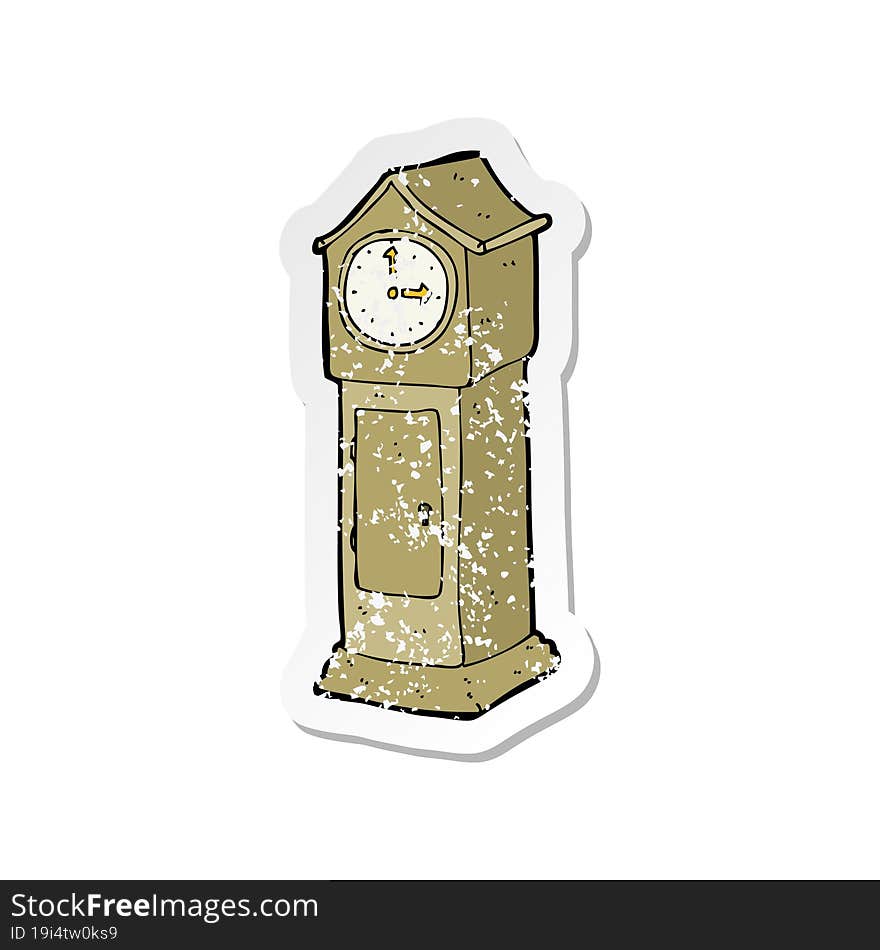 retro distressed sticker of a cartoon grandfather clock