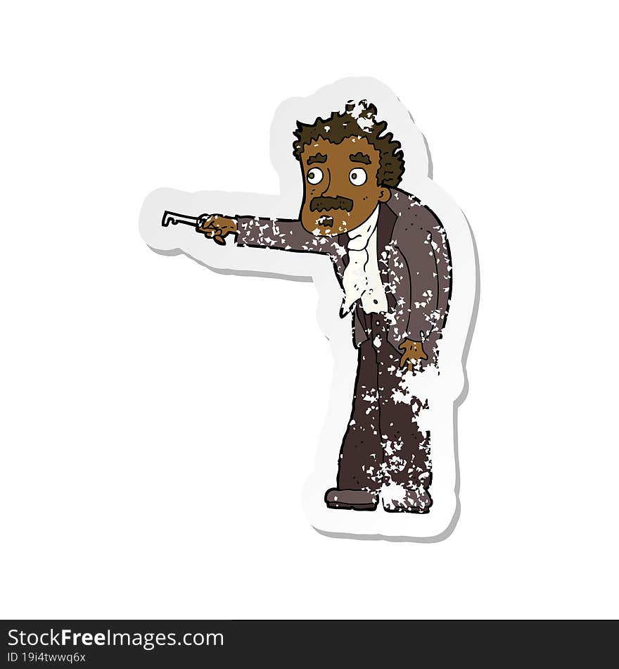 retro distressed sticker of a cartoon man trembling with key unlocking