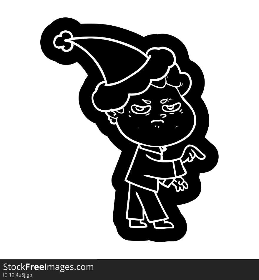 cartoon icon of a angry man wearing santa hat