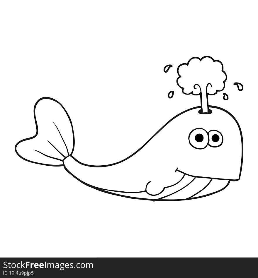 black and white cartoon whale spouting water