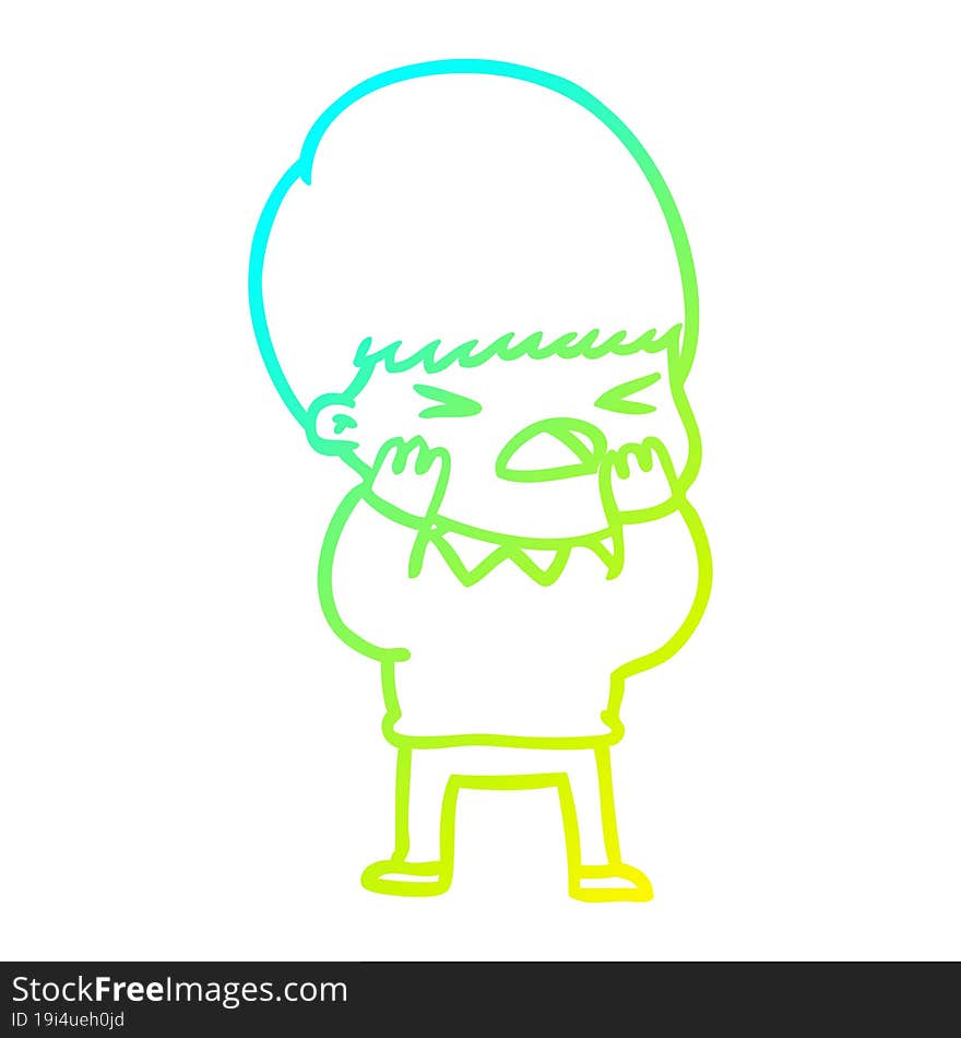 cold gradient line drawing cartoon stressed man